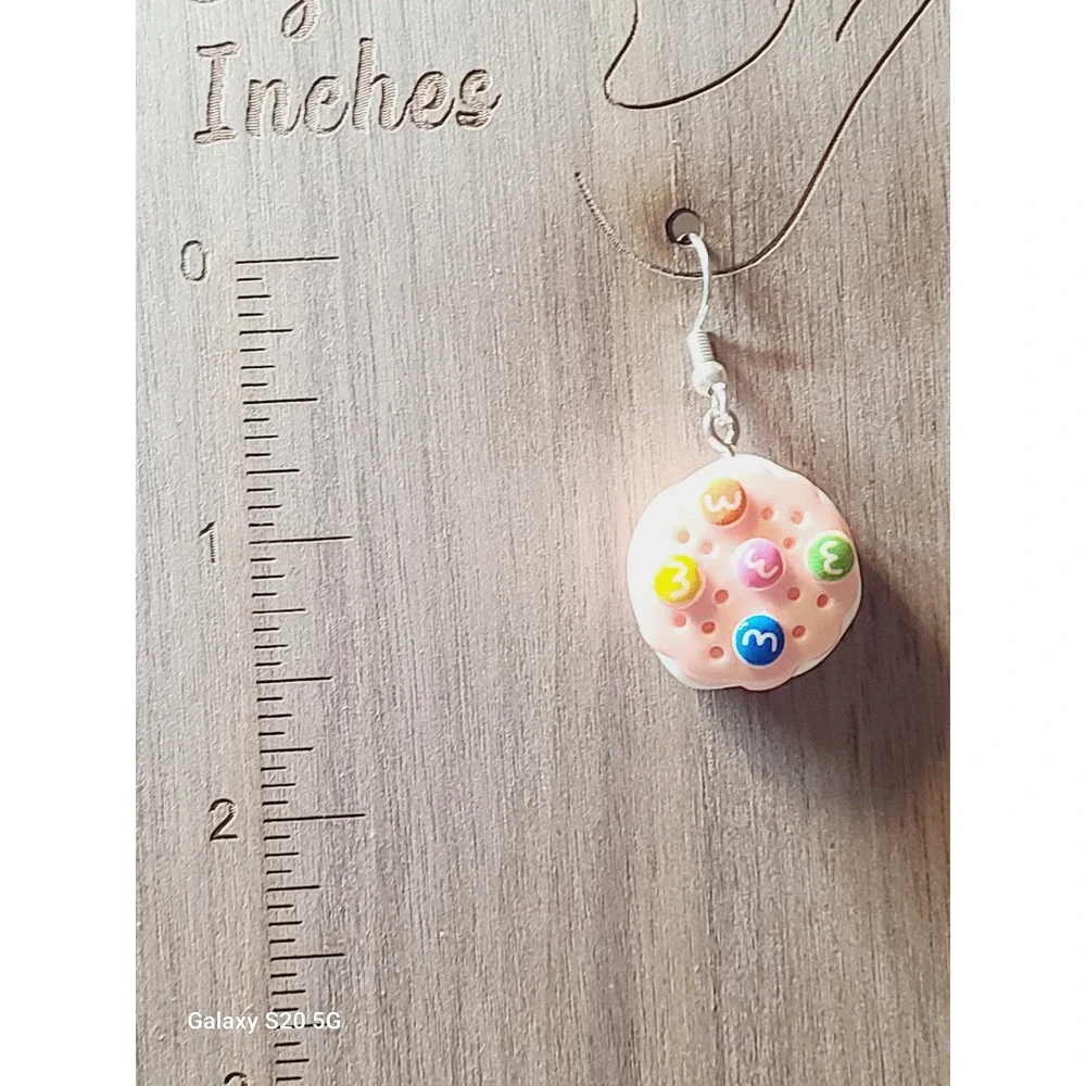Handmade‎ Pink Sandwich Cookie Drop Earrings Food Jewelry Candy Accents